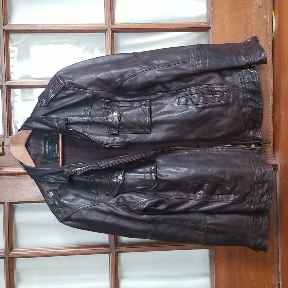 All saints brown leather jacket, small
